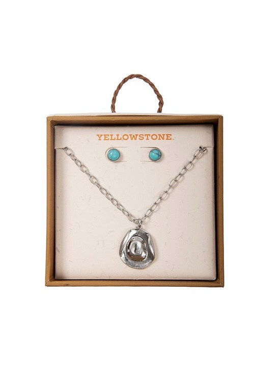 Yellowstone Jewelry - Cowboy Hat Pendant Necklace and Stud Earring Set